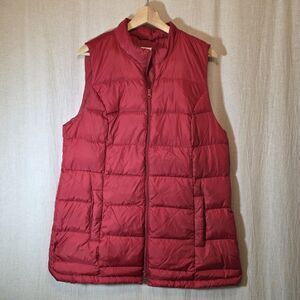 J Jill Down Womens L Red Mid Length Puffer Vest Outdoor Layering Casual Hiking